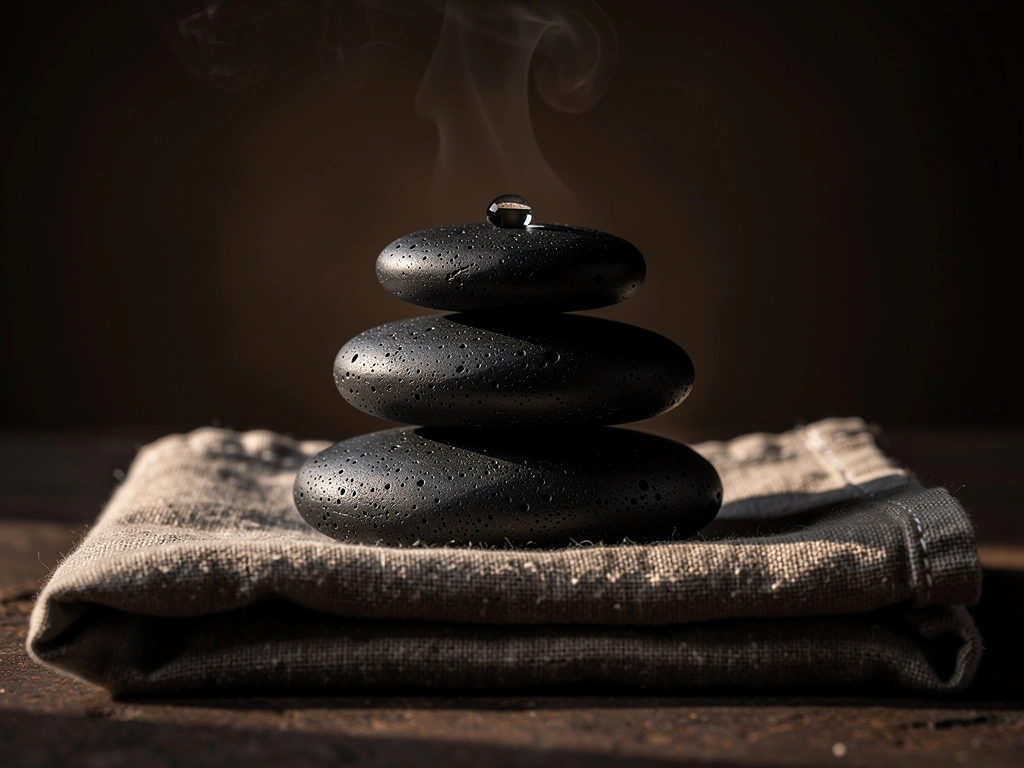 Hot basalt stones stacked on linen